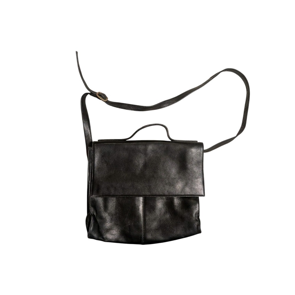 Vintage Hobo International Black Leather Crossbody Bag Flap Adjustable Strap